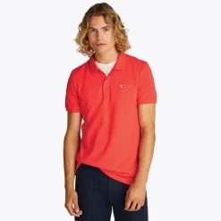 Sale Tommy Jeans Herre Slim Stolpelukning Polo Bright Vermillion Rød