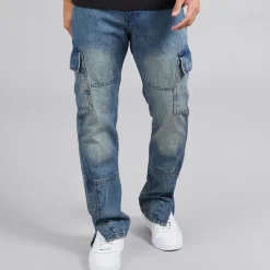 Hot Brave Soul Herre Station Løs Pasform Cargo Jeans Mid Blue