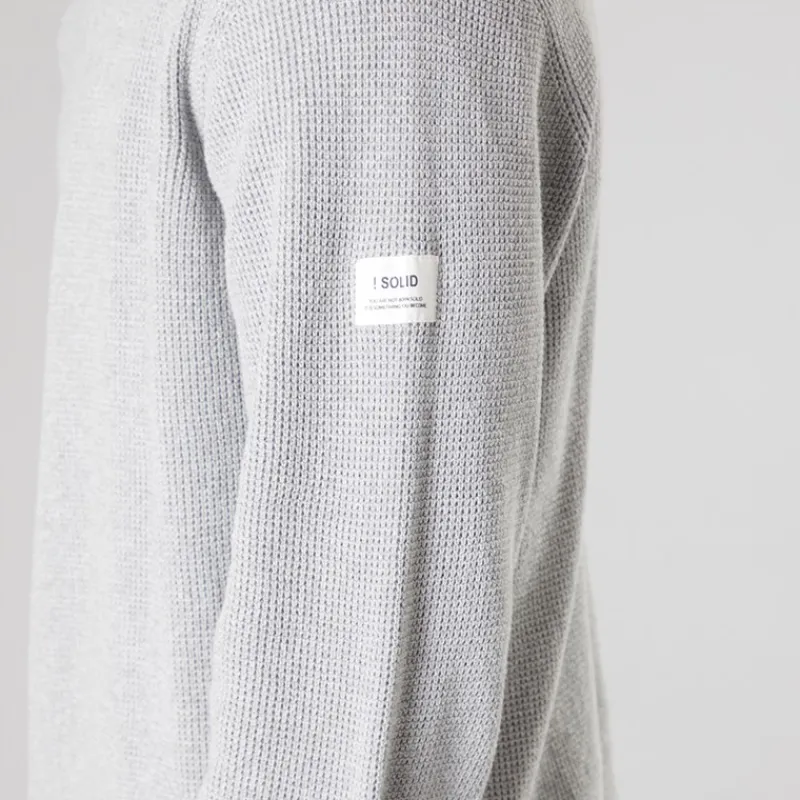 Discount Solid Herre strik pullover sweater Light Grey Melange Lysegrå