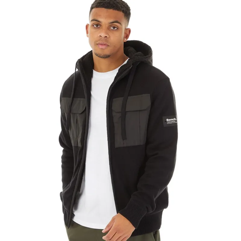 Clearance Bench Herre Strikket Hoodie Sort