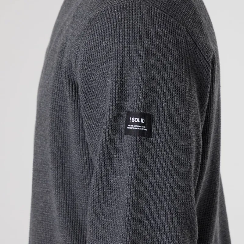 Clearance Solid Herre striktrøje mørkegrå melange Dar Grey M Mørk grå mergel