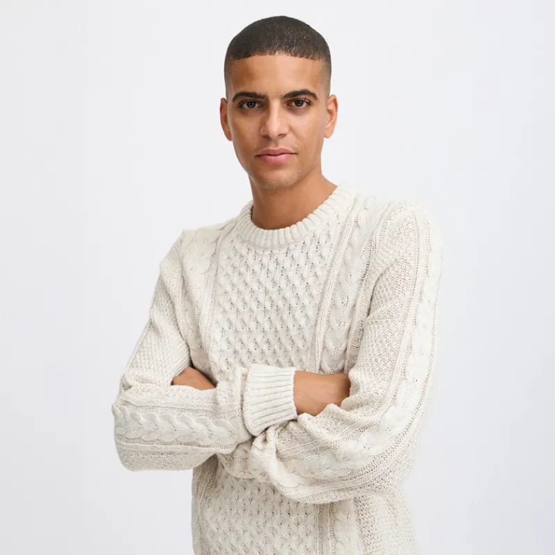 Discount Blend Herre striktrøje Vanilla Ice beige