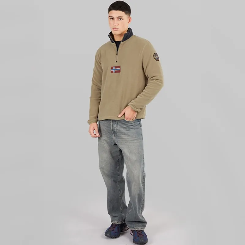 Napapijri Herre Tev Polar 1/2 Zip Sweatshirt Fallen Rock beige