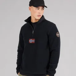 Outlet Napapijri Herre Tev Polar 1/2 Zip Sweatshirt Sort