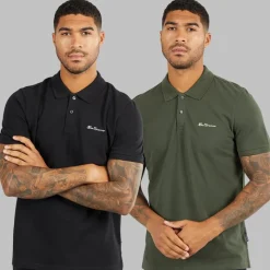 Best Ben Sherman Herre to pak ensfarvede poloskjorter Sort/Khaki
