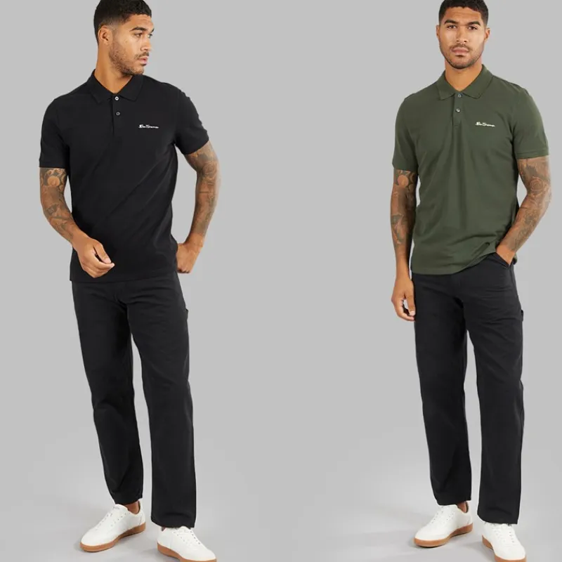 Best Ben Sherman Herre to pak ensfarvede poloskjorter Sort/Khaki