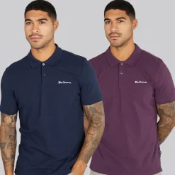 New Ben Sherman Herre to pak ensfarvede poloskjorter Plum/Dark Navy Flerfarvet