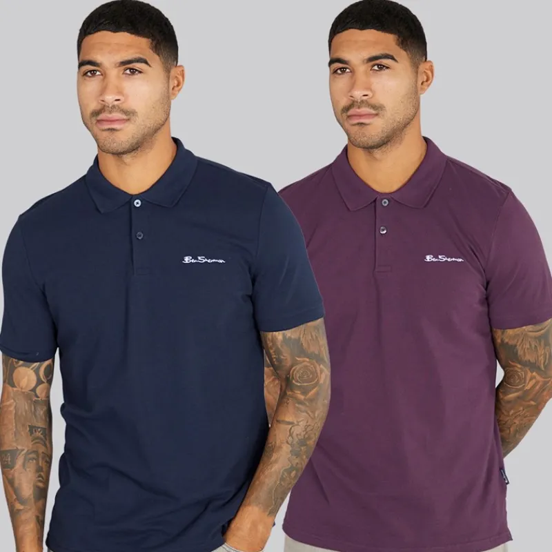 New Ben Sherman Herre to pak ensfarvede poloskjorter Plum/Dark Navy Flerfarvet