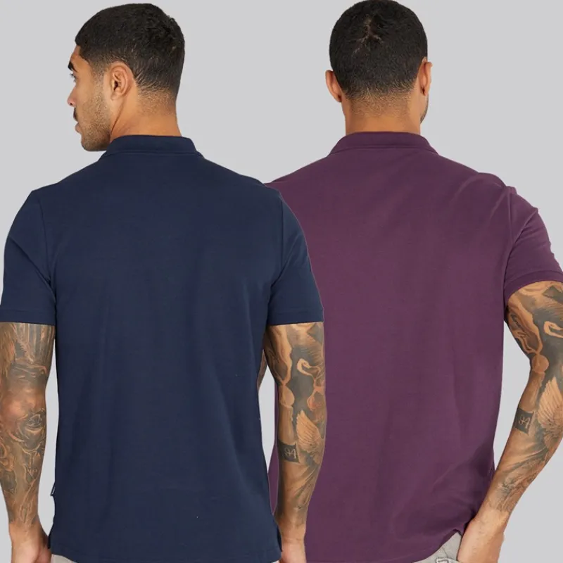 New Ben Sherman Herre to pak ensfarvede poloskjorter Plum/Dark Navy Flerfarvet