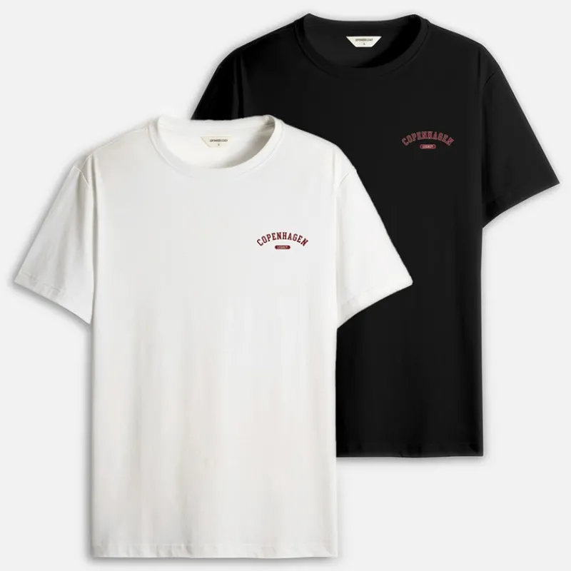 Discount Copenhagen Legacy Herre To Pak Trykte T-shirts Sort / Hvid Flerfarvet