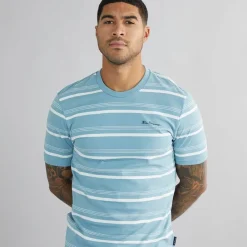 Sale Ben Sherman Herre T-shirt med tynde striber Petrol