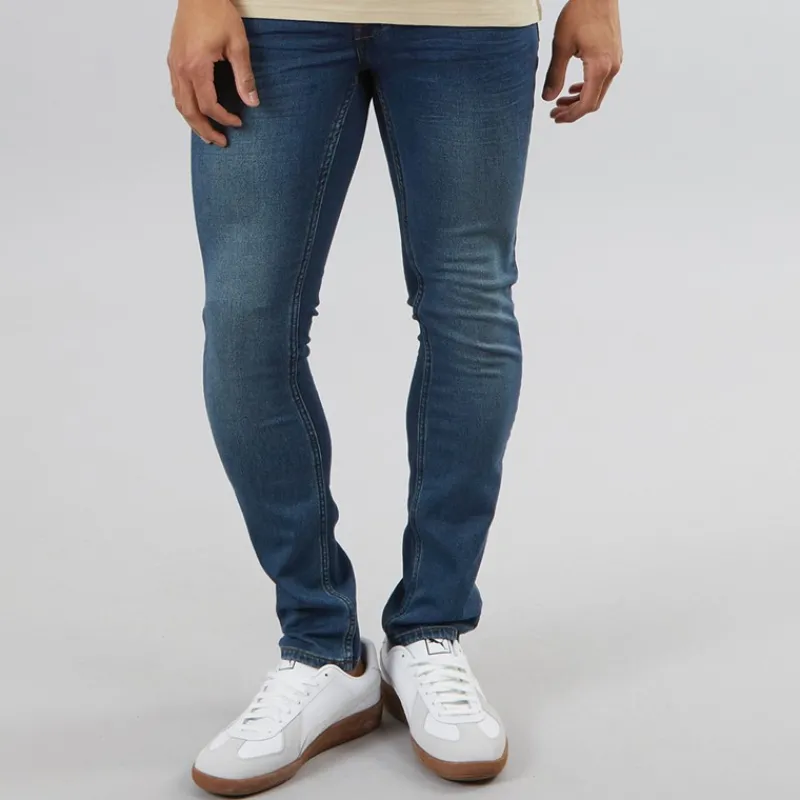 Outlet Solid Herre Tulio Hybrid Jeans Med Lige Ben Blå Mellemblå