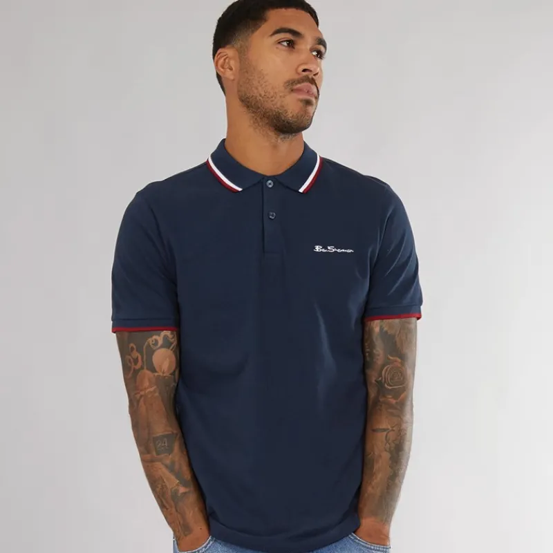 Hot Ben Sherman Herre tværstribet polo skjorte Dark Navy