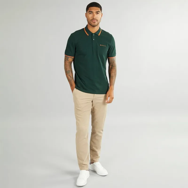 Best Ben Sherman Herre tværstribet polo skjorte Dark Green Mørkegrøn