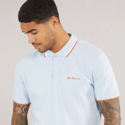 Hot Ben Sherman Herre tværstribet polo skjorte Pale Blue Bleg Blå