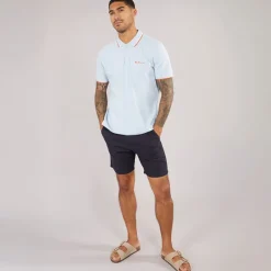 Hot Ben Sherman Herre tværstribet polo skjorte Pale Blue Bleg Blå
