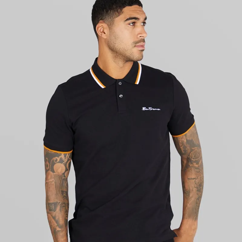 Online Ben Sherman Herre tværstribet polo skjorte Sort