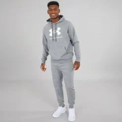 Best Under Armour Herre UA Rival Fleece Joggingbukser Castlerock Lys Heather/Hvid
