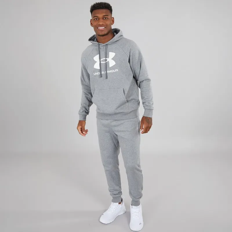 Best Under Armour Herre UA Rival Fleece Joggingbukser Castlerock Lys Heather/Hvid