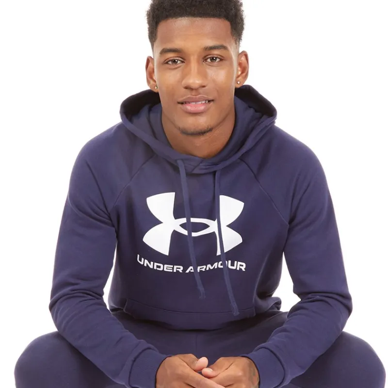 Online Under Armour Herre UA Rival Fleece Logo Hoodie Midnatsblå/Hvid Marineblå