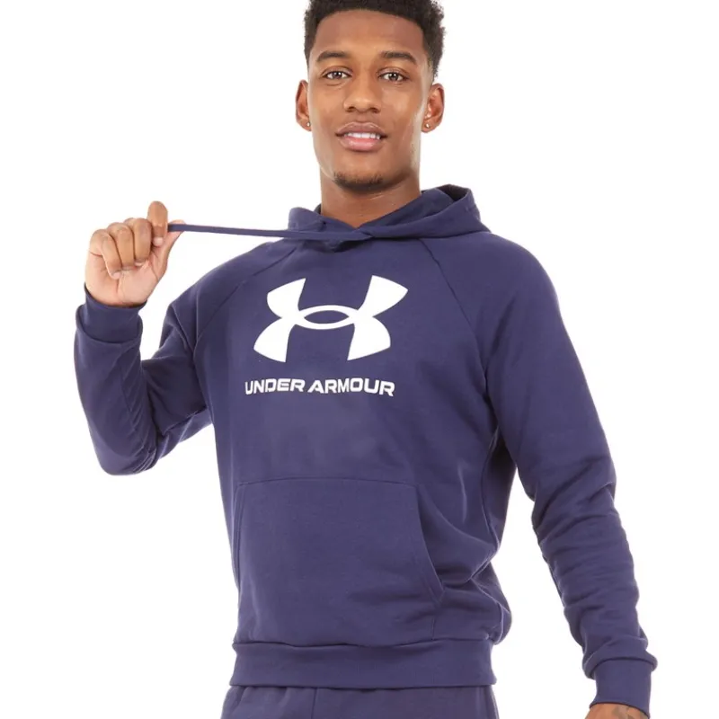 Online Under Armour Herre UA Rival Fleece Logo Hoodie Midnatsblå/Hvid Marineblå