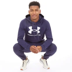 Online Under Armour Herre UA Rival Fleece Logo Hoodie Midnatsblå/Hvid Marineblå