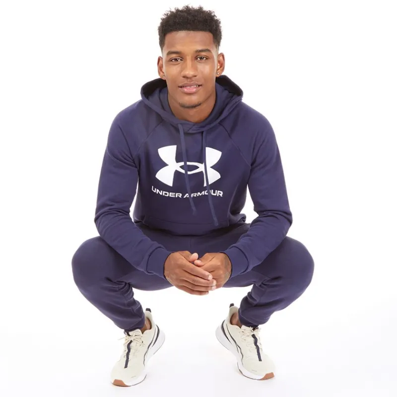 Online Under Armour Herre UA Rival Fleece Logo Hoodie Midnatsblå/Hvid Marineblå