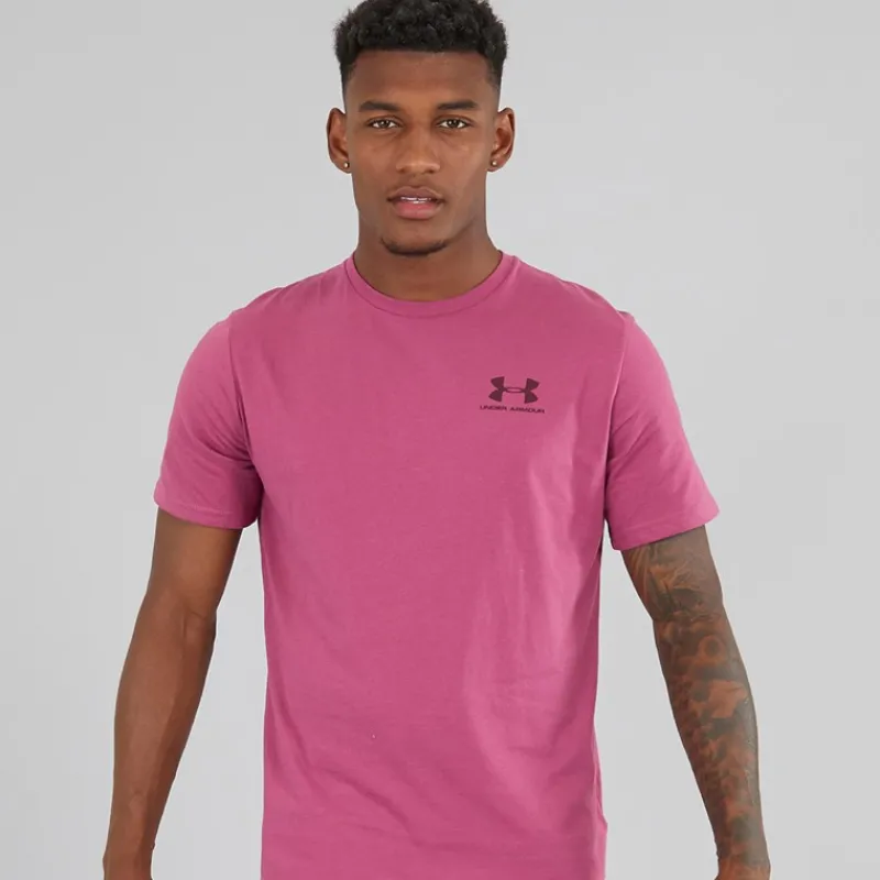 Best Under Armour Herre UA Sportstyle Venstre Bryst Kortærmet T-shirt Fuchsia Dusk / Mørk Maroon Lyserød