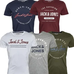 Hot JACK & JONES Herre Urban Crew Neck Fem-pak T-shirts Oliven Nat/​Hvid/​Lysegrå Melange/​Marineblå Blazer