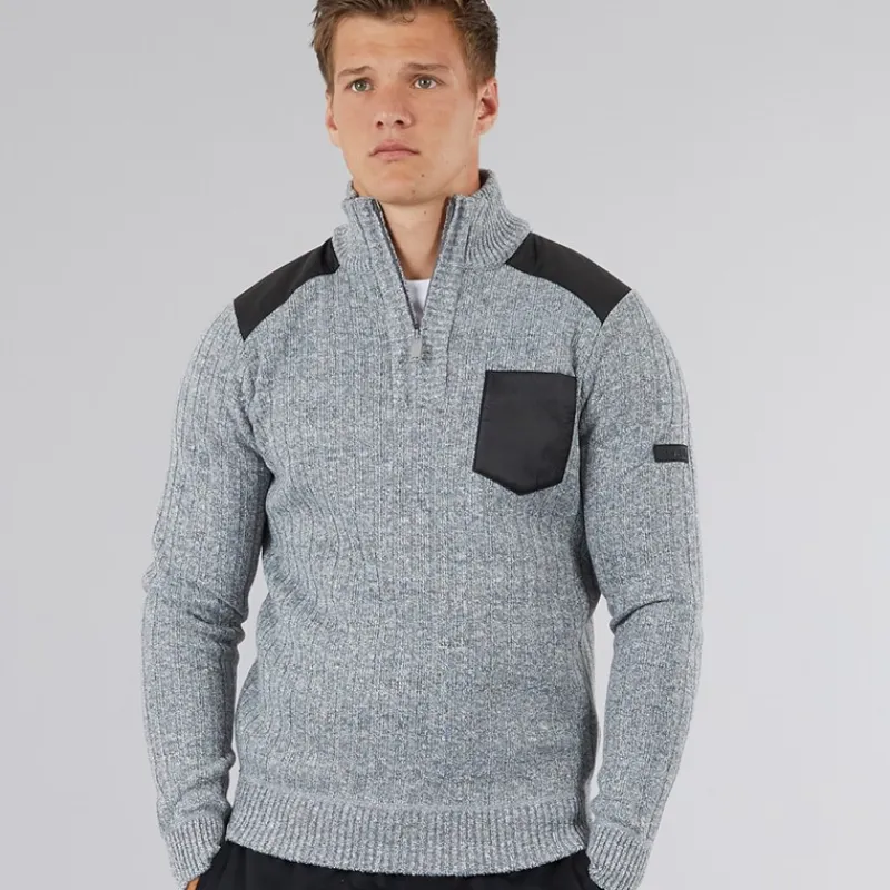 Hot Bench Herre Verto 1 / 4 Zip Funnel Neck Jumper Lys Grå Melering