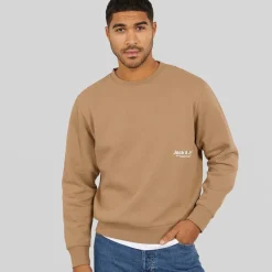 New JACK & JONES Herre Vesterbro Side Sweatshirt Sølv Mink/Hvid Lysebrun
