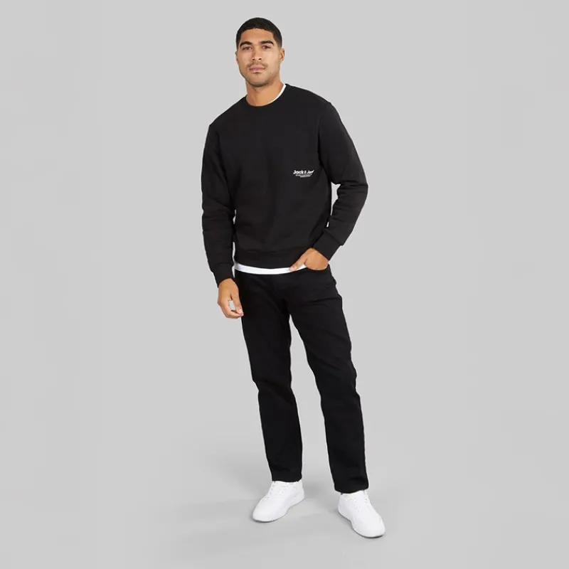 Discount JACK & JONES Herre Vesterbro Side Sweatshirt Sort/Hvid