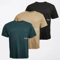 Discount JACK & JONES Herre Vesterbro Side Tre Pak Afslappet Pasform T-shirts Sort/​Sølv Mink/​Magisk Skov