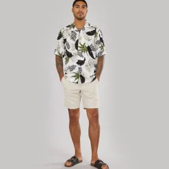 Outlet ONLY & SONS Herre Wayne Kortærmet Viskose Skjorte Antique Hvid Flerfarvet Tryk