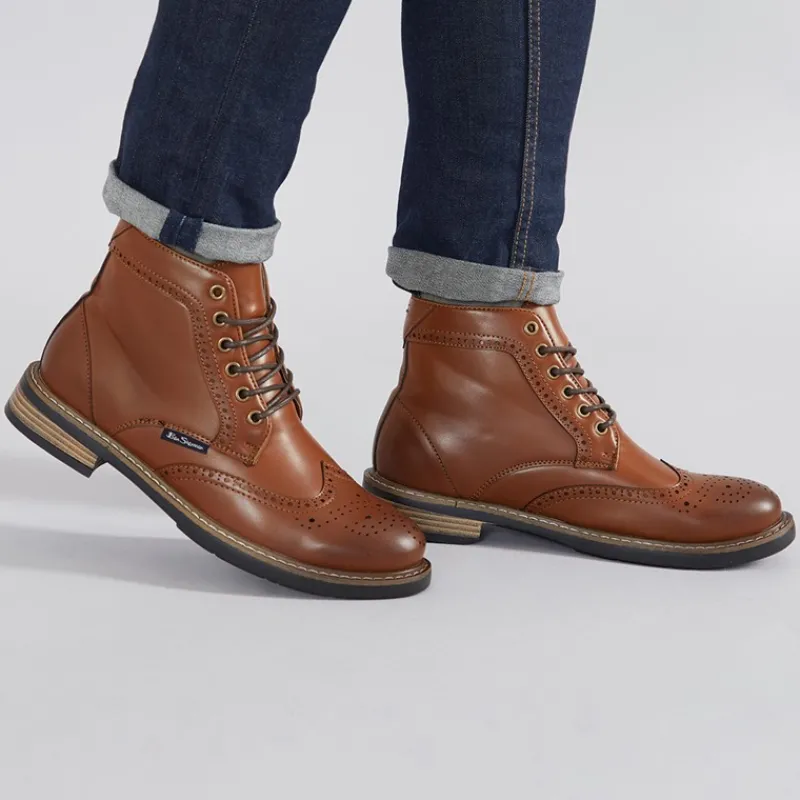 Sale Ben Sherman Herresko Templeton Brogue Støvler Brun Poleret Gyldenbrun