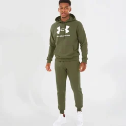 Best Under Armour Hættetrøje til Herre UA Rival Fleece Logo Marine OD Grøn/​Hvid Grøn
