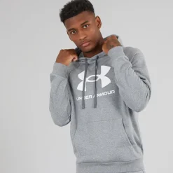 Online Under Armour Hættetrøje til Herre UA Rival Fleece Logo Castlerock Lysegrå/​Hvid Grå