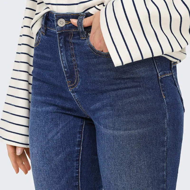 New Only Jeans til kvinder Rina Mid Rise Push Up Mørkeblå Falmet Mellemblå