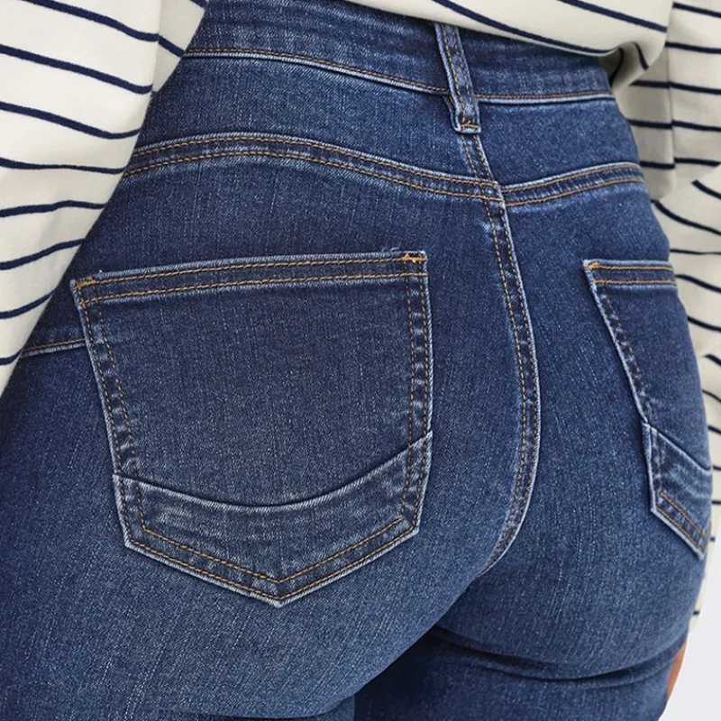New Only Jeans til kvinder Rina Mid Rise Push Up Mørkeblå Falmet Mellemblå