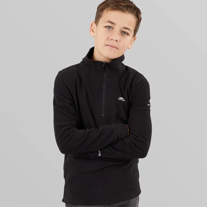 Online Trespass Junior Drenge Masonville 1/2 Lynlås Mikro Fleece Sort