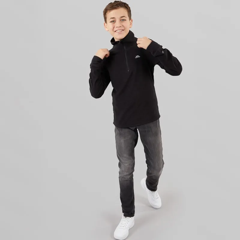 Online Trespass Junior Drenge Masonville 1/2 Lynlås Mikro Fleece Sort