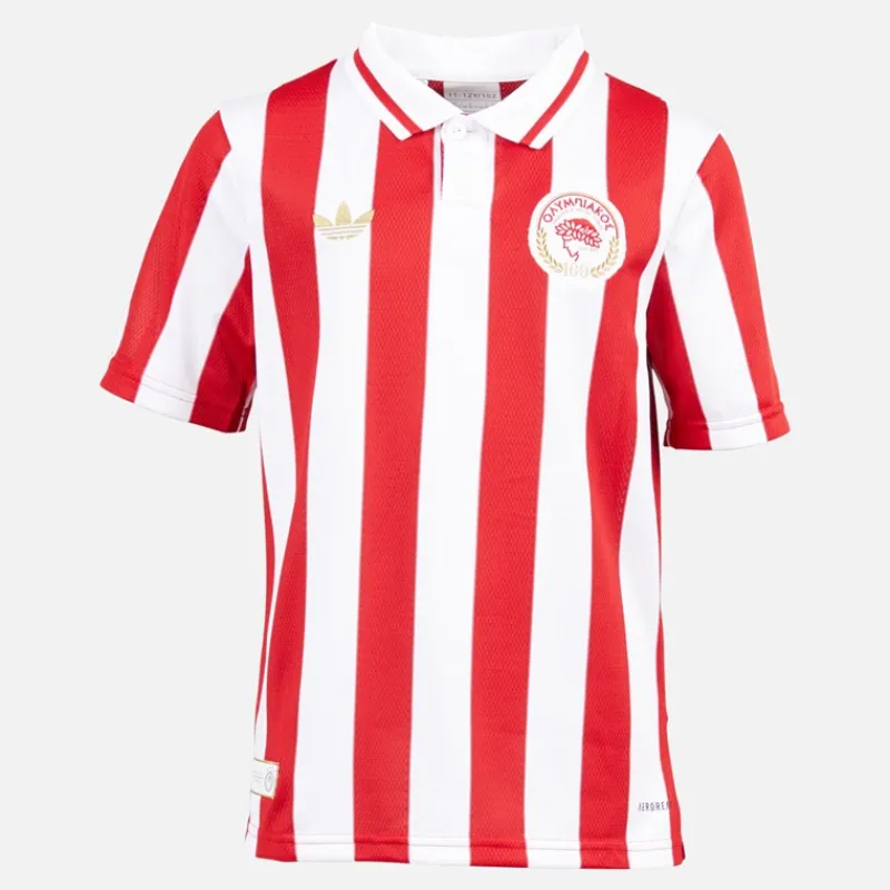 Best adidas Junior Drenge OFC Olympiacos FC 100 24/25 Hjemmebanetrøje Hvid/Power Red