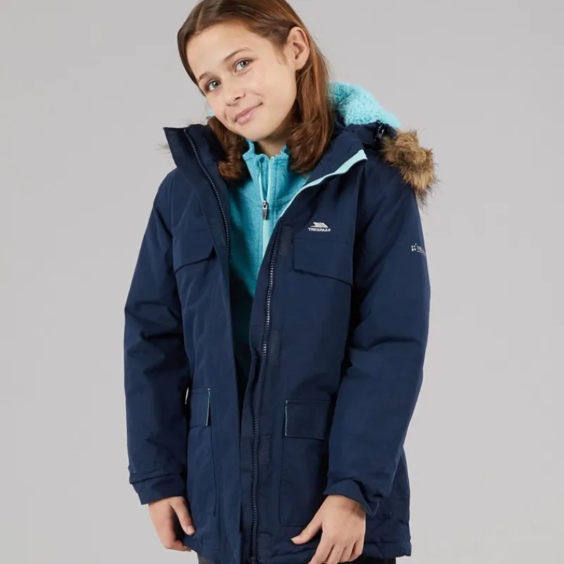 Sale Trespass Junior Piger Larission Isoleret Vandtæt Parka Navy Blå