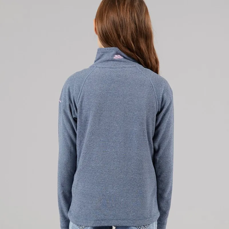 Discount Trespass Junior Piger Meadows Halv Lynlås Fleece Navy / Pink Logo Marineblå