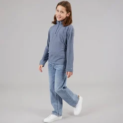 Discount Trespass Junior Piger Meadows Halv Lynlås Fleece Navy / Pink Logo Marineblå