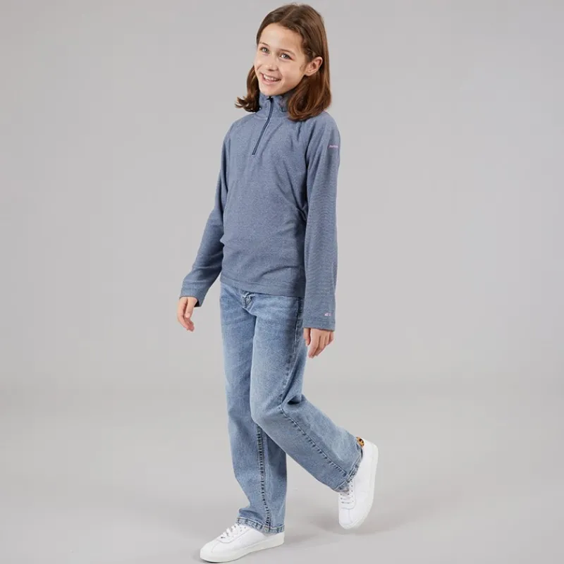 Discount Trespass Junior Piger Meadows Halv Lynlås Fleece Navy / Pink Logo Marineblå