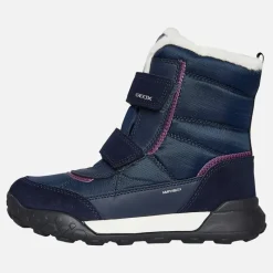 Clearance GEOX Junior Piger Trekkyup Dobbelt Rem Pelsforet Støvler Marineblå/Lilla