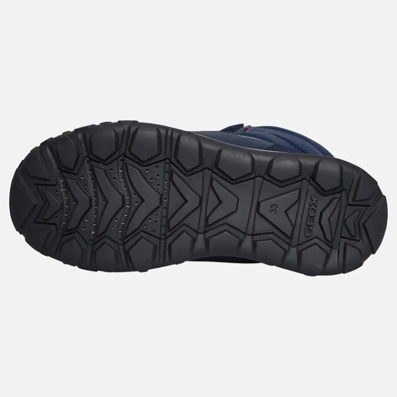 Clearance GEOX Junior Piger Trekkyup Dobbelt Rem Pelsforet Støvler Marineblå/Lilla
