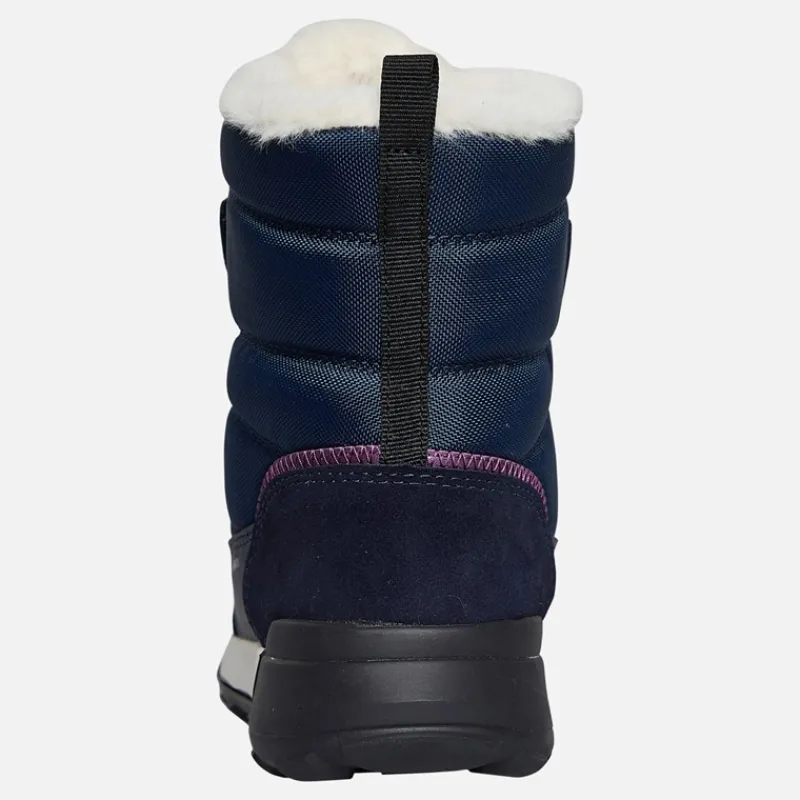 Clearance GEOX Junior Piger Trekkyup Dobbelt Rem Pelsforet Støvler Marineblå/Lilla