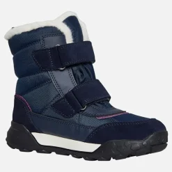 Clearance GEOX Junior Piger Trekkyup Dobbelt Rem Pelsforet Støvler Marineblå/Lilla